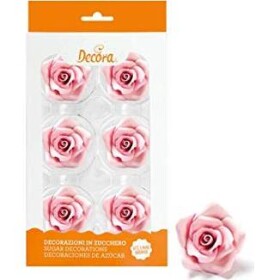 Cukrové ruže veľké ružové 6 ks 5 cm - Decora