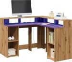 VidaXL Biurko z podświetleniem LED, dub artisian, 130x130x91 cm