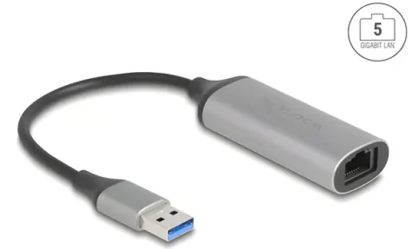 DeLock adaptér USB Type-A - 5 Gigabit LAN antracitová / Adaptér / RJ-45 / 5 Gbit/s / 0,15 m (81571)