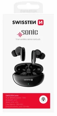 Swissten SONIC TWS čierna / Bluetooth slúchadlá / BT 5.3 / 2x 30 mAh / 230 mAh (54400211)