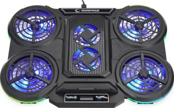 Rampage PROTE R6 sivá / chladiaca podložka / pre notebooky 10 - 17" / 6x ventilátor / stojanček na mobil / RGB (PROTE R6)