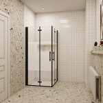 H K - Sprchovací kút MELODY BLACK LINE R119, 110x90 so zalamovacími dverami vrátane sprchovej vaničky z liateho mramoru MBLINER119/THOR-11090