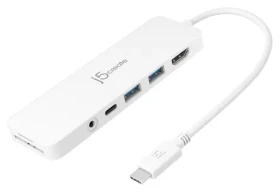 J5Create USB-C Multi- Port Hub biela / USB-C húb / HDMI / čítačka kariet / Power Delivery (JCD373-N)