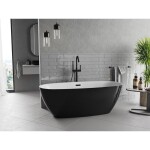 MEXEN/S - Luvo Slim voľne stojaca vaňa 170 x 75, biela/čierna, sifón a prepad čierna 52801707575-70