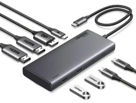 Ugreen CM639 sivá / USB hub / 2x HDMI / DisplayPort / 2x USB 3.2 / 2x USB-C / PD / 4K 60Hz (35625)