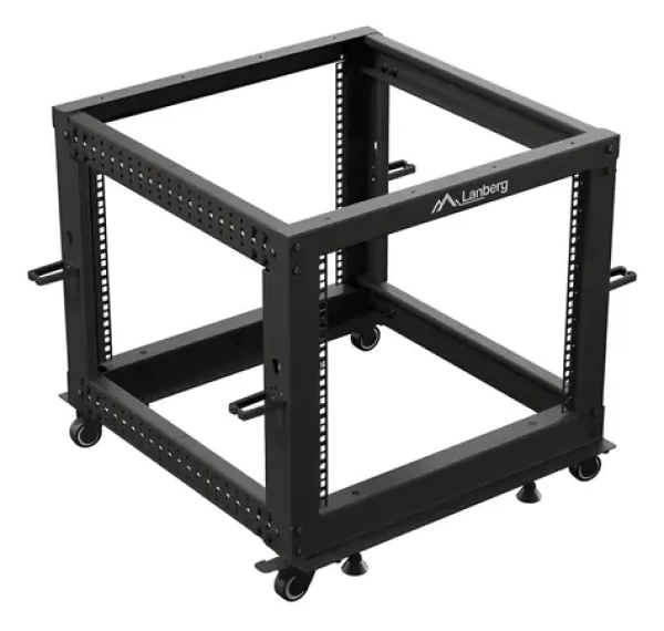 Lanberg Open Rack 9U čierna / Stojanový rack / 19" / 600×600 mm / nastaviteľná hĺbka 576-1034 mm / nosnosť 600 kg (OR01-6109-B)