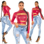 Sexy Koucla Wetlook Crop Top with Cut-Out BORDEAUX Einheitsgroesse