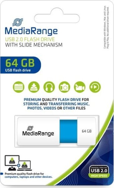 MediaRange MediaRange USB Stick 64GB MR974 pamięć USB USB Typu-A 2.0 Modrý, Biely