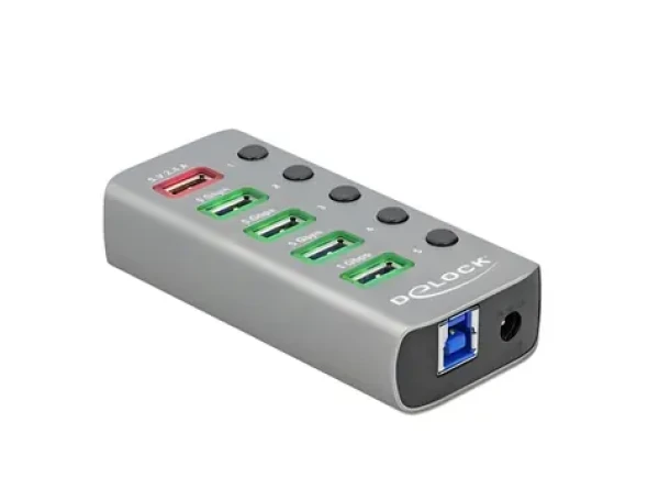 DeLock 63263 sivá / USB hub / 5× USB-A + USB-C / USB 3.2 Gen 1, 5 Gb/s / kovový (63263)