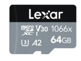 Lexar Professional 1066x Silver microSDXC 64GB + adaptér / čítanie: 160MBs / Zápis: 70MBs / UHS-I U3 / A2 / Class 10 (LMS1066064G-BNANG)