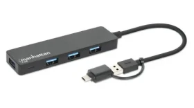 Manhattan Kombi-Hub čierna / USB hub / 4X USB-A + USB-C / USB 3.2 Gen 1 / 5 Gbit / s / Bus Power (180863)