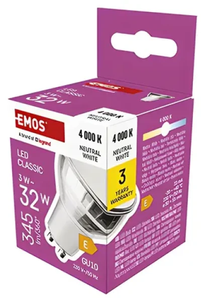 Emos Classic MR16 / LED žiarovka / GU10 / 4,2 W (náhrada 35W) / 333lm / 4000K neutrálna biela (ZQ8E18)