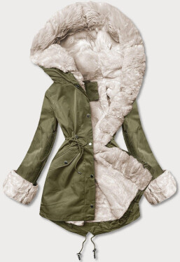 Bunda typu parka v army farbe s odnímateľnou kožušinovou podšívkou (5M763-136) odstíny zelené L (40)