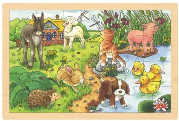GOKI Drevené puzzle Mláďatá na statku