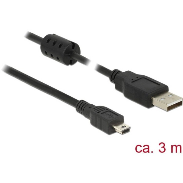 Delock USB kábel USB 2.0 USB-A zástrčka, USB Mini-B zástrčka 2.00 m čierna s feritovým jadrom 84915; 84915 - Delock 84915 usb 2.0, s konektorom typu a > usb 2.0 s mini-b konektorom, 3m, černý