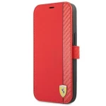 Ferrari On Track Carbon Stripe iPhone 13 mini červená / Puzdro / Flip / Karbónový design (FESAXFLBKP13SRE)