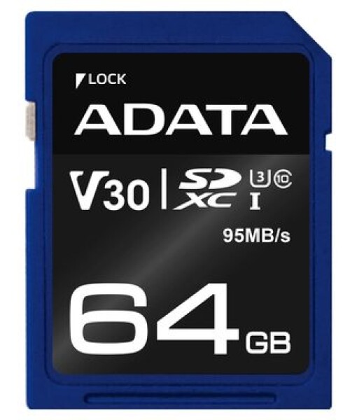 ADATA Premier Pre 64GB SDXC / UHS-I / U3 / V30 / CL10 / R: 95MBs / 60MBs (ASDX64GUI3V30S-R)