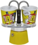 Bialetti MINI EXPRESS Set Lichtenstein žltá / Sada: fontánová moka kanvička (90 ml) + 2x hrnček (Roy Lichtenstein) (8006363027649)