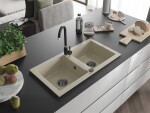 MEXEN/S MEXEN/S - Mario granitový drez 2-bowl 820 x 436 mm, béžová, + čierny sifón 6504822000-69-B