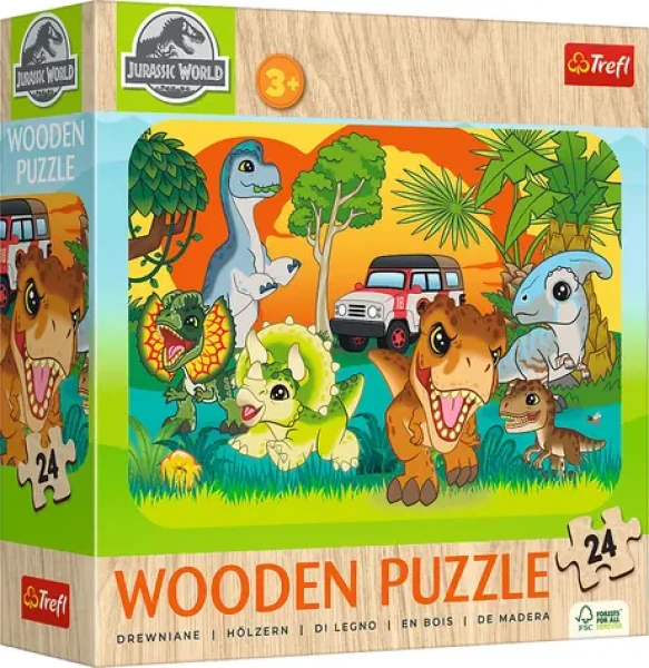 Trefl - Puzzle - Drevené puzzle Jurský svet: Zoznám sa s dinosaurami