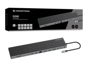 Conceptronic 14-in-1 šedá / Dokovacia stanica / USB-C / 2x HDMI / 1x DisplayPort / 4K 60Hz / LAN / PD 100W (DONN32B)