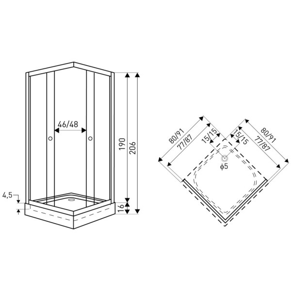 KERRA - Sprchovací kút Madera Str 80 SQ (s vaničkou) 5907548115324