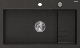 MEXEN - Omar granitový drez 800 x 480 mm, čierna / zlatá metalik, sifón chróm 6520801005-75