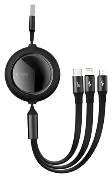 Baseus Bright Mirror čierna / Kábel 3v1 / USB-A - Micro-USB, USB-C, Lightning / 66 W / 1,2 m (1BA2420)
