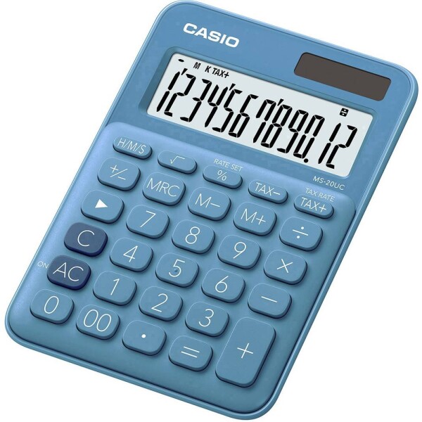 Casio MS-20UC-BU stolná kalkulačka, displej (počet míst) 12, solárny pohon, na batérie, modrá; MS-20UC-BU