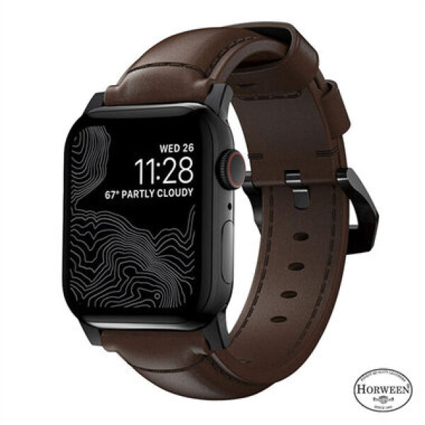 Nomad Traditional Band kožený remienok s čiernymi detailmi pre Apple Watch Ultra (49mm) 8/7 (45mm)/6/SE/5/4 hnedá (NM1A4RBT00)