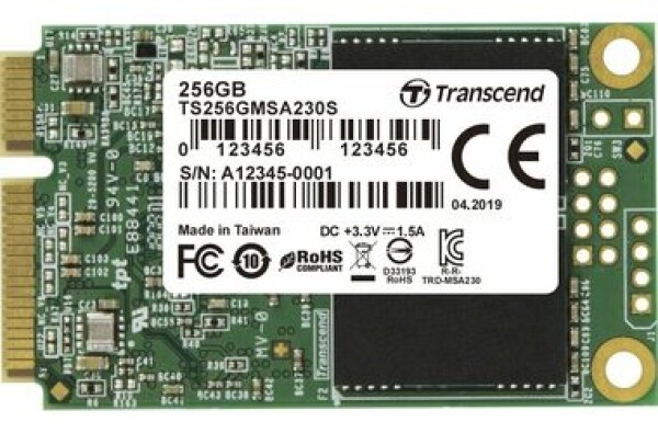 Transcend MSA230S 256GB/mSATA/RW: 530/400 MBps/ IOPS: 45K/70K/MTBF 1.0mh/3y (TS256GMSA230S)