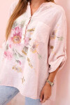Dámska bavlnená blúzka s kvetinovým vzorom a gombíkmi púdrovo ružová UNI