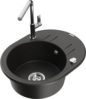 MEXEN/S MEXEN/S - Kevin granitový drez 1-miska s odkvapkávačom vrátane batérie Flora, čierna/zlatá metalik 6517-75-670401-00