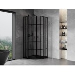 MEXEN/S - Mist L sprchový kút štvrťkruh, krídlové 80 x 80, čierna kratka, čierna 8A32L-080-080-70-77