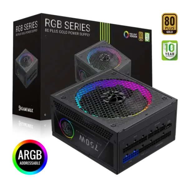 Gamemax RGB 750G / Zdroj ATX / 750W / 80 PLUS Gold / plne modulárne / RGB podsvietenie (RGB 750G)