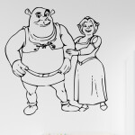 Veselá Stena Samolepka Shrek a Fiona Farba: oranžová, Veľkosť: 80 x 84 cm