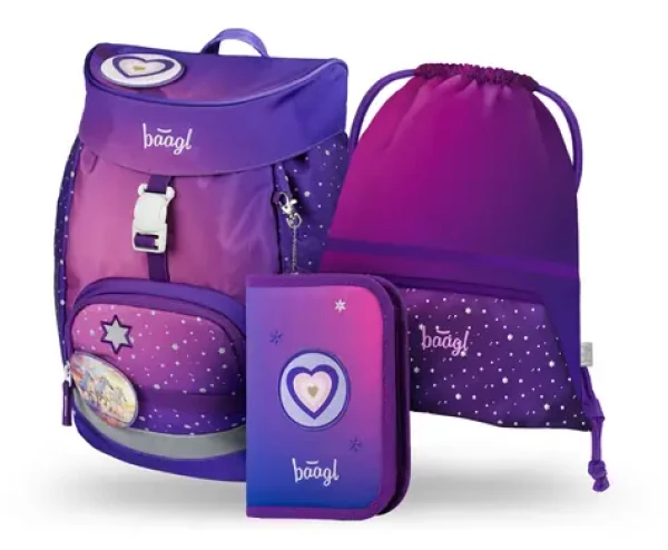 BAAGL SET 3 - Školská súprava AIRY Kone srdca: batoh / peračník / sáčok (A-34484)