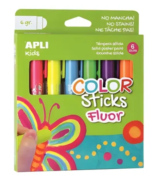 APLI Temperové tyčinky Kids fluorescenčné, 6 farieb / Temperové farby / 190x150x20 mm (14404)
