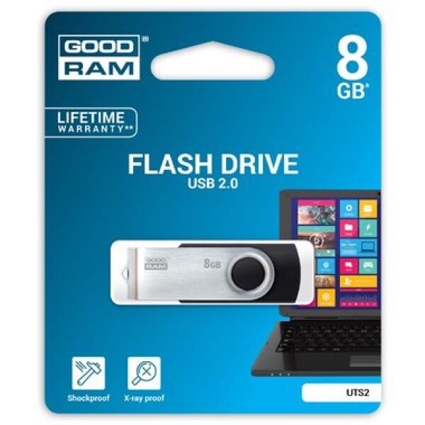 GOODRAM UTS2 8GB čierna / Flash disk / USB 2.0 / čítanie: 20MBs / zápis: 5MBs (UTS2-0080K0R11)