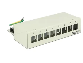 DeLock Keystone Patch Panel 8 portov šedý / Patch panel / kovový / pre 8 Keystone modulov / úchyty na DIN lištu (43336)