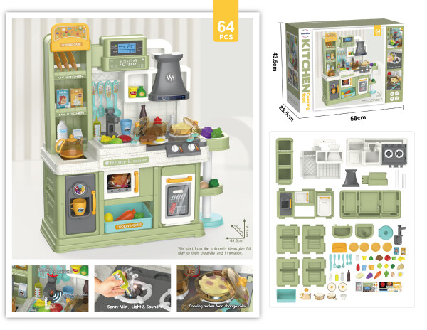 Mamido Mamido Detská kuchynka so svetlom, zvukom a tečúcou vodou 64 dielov zelená
