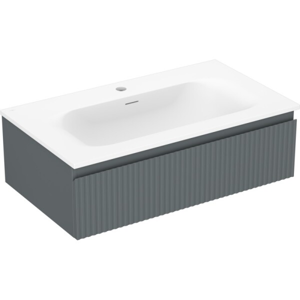 MEXEN/S - Rivel kúpeľňová skrinka 80 cm s umývadlom Vela, 1 šuplík, reliéf, grafit mat/biela mat 91A20-08023-1-BF66-W23M01