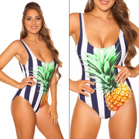 Trendy swimsuit with pineapple print padded navy 34