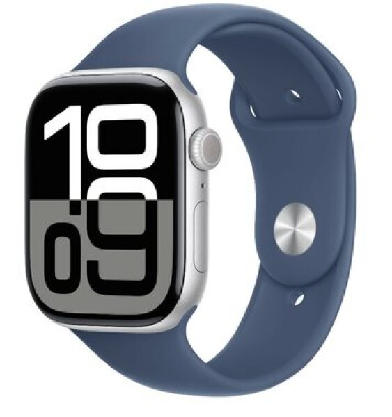 Apple Watch Series 10 GPS 46mm Strieborné hliníkové telo - Denimový športový remienok (S/M) / 140-190 mm (MWWL3)