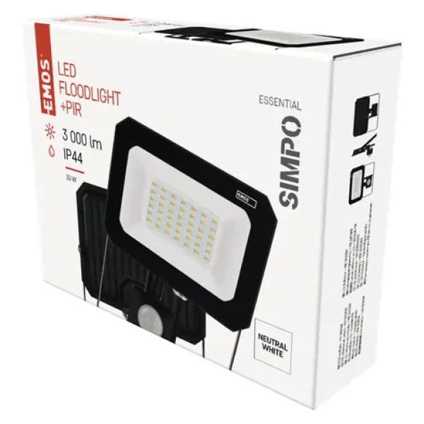 Emos SIMPO 30W / LED reflektor / PIR čidlo / neutrálna biela / IP44 / 3000 lm (1531233300)