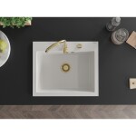 MEXEN/S MEXEN/S - Elix granitový drez 1-miska 600 x 500 mm, biela, sifón zlatá 6525601005-20-G