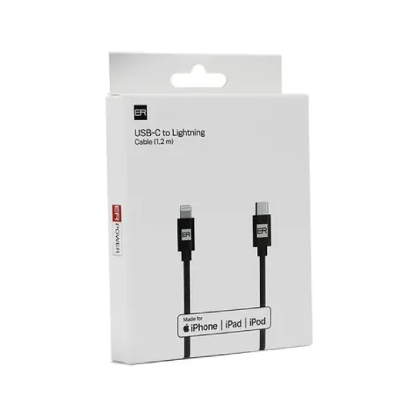 ER POWER kábel USB-C na Lightning čierna / Dátový kábel / 1,2 m / MFi certifikácia (ERPWCL120BK)