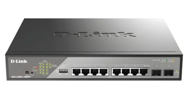 D-Link DSS-200G-10MPP / Switch / 10- Port gigabit / PoE++ (802.3bt) / agregácia (DSS-200G-10MPP/E)