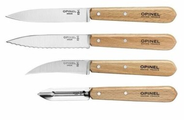 Opinel Natural 4 set 3 kuchynských nožov a škrabky / drevená rukoväť (1300)