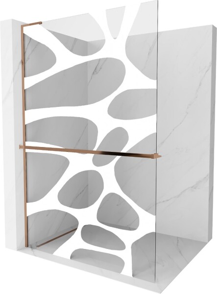 MEXEN/S - Kioto+ L Sprchová zástena WALK-IN s poličkou a držiakom uterákov 120 x 200, biely vzor, ružové zlato 800-120-123-60-97